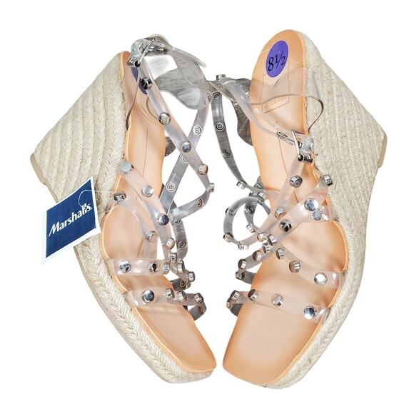Dolce Vita Maxton Clear Studded Espadrille Wedge Sandals Size 8.5 NWT Open Toe - Picture 1 of 7